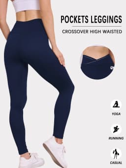 Women's Super Soft Crossover High Waisted Legging With Pockets Tummy Control No See Through Workout Yoga Running Leggings