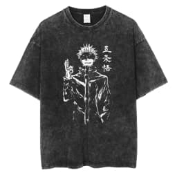 Jujutsu Kaisen Yuji Itadori & Ryomen Sukuna Split Face Printed T-shirt Men's and Women's Washed T-shirt High Quality T-shirt