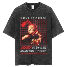 Jujutsu Kaisen Yuji Itadori & Ryomen Sukuna Split Face Printed T-shirt Men's and Women's Washed T-shirt High Quality T-shirt