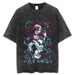 Jujutsu Kaisen Yuji Itadori & Ryomen Sukuna Split Face Printed T-shirt Men's and Women's Washed T-shirt High Quality T-shirt