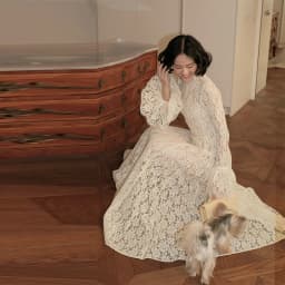 2026 New Solid Color Floral Lace Maxi Dress High Neck Long Flare Sleeve A Line Floor Length Formal Wedding Evening Party Gowns