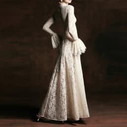 2026 New Solid Color Floral Lace Maxi Dress High Neck Long Flare Sleeve A Line Floor Length Formal Wedding Evening Party Gowns