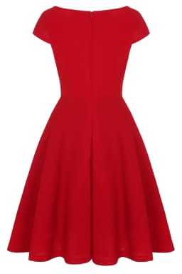 Womens Summer Vintage 1950s Vintage Red Crew Neck Rockabilly Fit And Flare Skater Swing A-Line Dress Not Include Belted