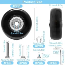 4 PCS 50x18mm Luggage Suitcase Replacement Wheels, Rubber Luggage Wheel Repair Kit Heavy Duty Suitcase Wheels Replacement(Black)