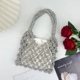 2026 temperament bright diamond woven hollow handmade woven bag, banquet bag, handbag, high-end women's bag