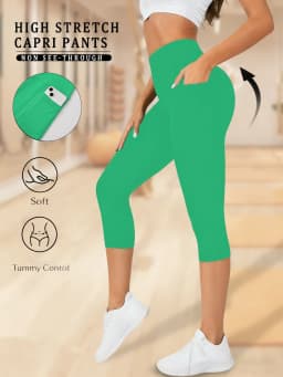 Women Capri Pants with Pockets 5 Inch High Waisted Super Soft No See Through Tummy Control Running Yoga