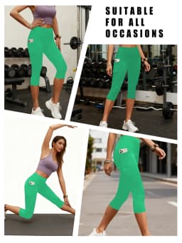 Women Capri Pants with Pockets 5 Inch High Waisted Super Soft No See Through Tummy Control Running Yoga