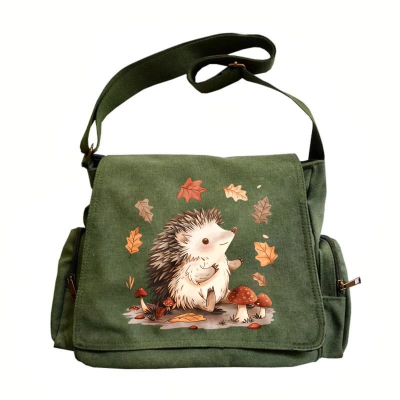 Casual Womens Messenger Bag Hedgehog Print Canvas Large Capacity Crossbody Bag Daily Use Laptop Bag