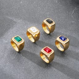 KALEN Trendy Stainless Steel Larger Men's Finger Ring Square Cut Zircon Stone Cocktail Rings Hip Hop Business Fashion Jewelry
