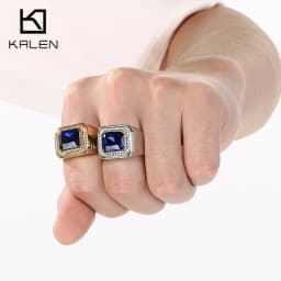 KALEN Trendy Stainless Steel Larger Men's Finger Ring Square Cut Zircon Stone Cocktail Rings Hip Hop Business Fashion Jewelry