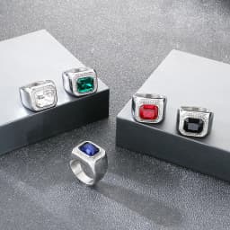 KALEN Trendy Stainless Steel Larger Men's Finger Ring Square Cut Zircon Stone Cocktail Rings Hip Hop Business Fashion Jewelry