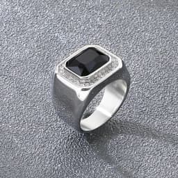 KALEN Trendy Stainless Steel Larger Men's Finger Ring Square Cut Zircon Stone Cocktail Rings Hip Hop Business Fashion Jewelry