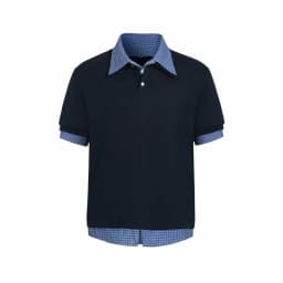 Fake Two-piece Plaid Polo-collar Shirt Short-sleeved Splice Design American Preppy Style Tshirts Casual Unisex Pullovers T-shirt
