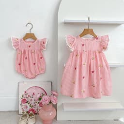 2026 Summer 0-24M Baby Girl Flying Sleeve Cotton Embroidery Baby Bodysuit 2-6Yrs Kids Sweet Party Frock Dresses Sister Clothing