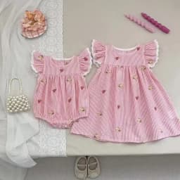 2026 Summer 0-24M Baby Girl Flying Sleeve Cotton Embroidery Baby Bodysuit 2-6Yrs Kids Sweet Party Frock Dresses Sister Clothing