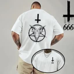 2026 Men's T-shirt Spring Summer Daily Casual Fashion Short Sleeve 8 Styles Satan Inverted Cross Prints Patterns Tees Oversize