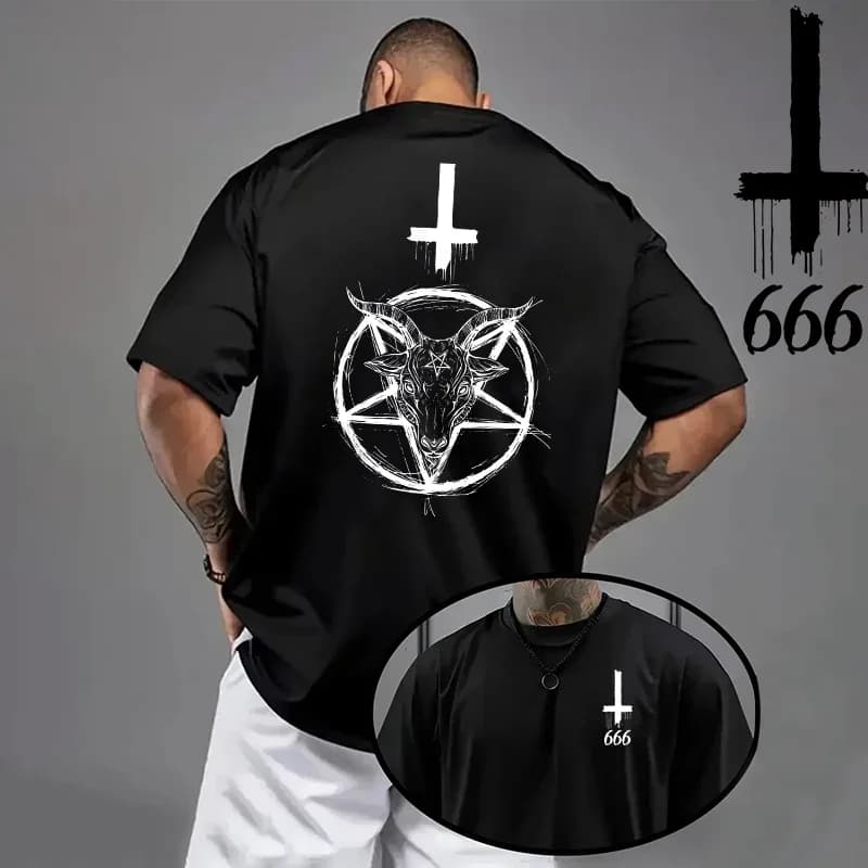 2026 Men's T-shirt Spring Summer Daily Casual Fashion Short Sleeve 8 Styles Satan Inverted Cross Prints Patterns Tees Oversize