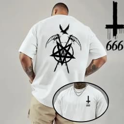 2026 Men's T-shirt Spring Summer Daily Casual Fashion Short Sleeve 8 Styles Satan Inverted Cross Prints Patterns Tees Oversize