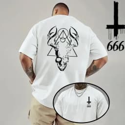 2026 Men's T-shirt Spring Summer Daily Casual Fashion Short Sleeve 8 Styles Satan Inverted Cross Prints Patterns Tees Oversize