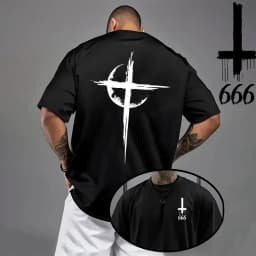 2026 Men's T-shirt Spring Summer Daily Casual Fashion Short Sleeve 8 Styles Satan Inverted Cross Prints Patterns Tees Oversize