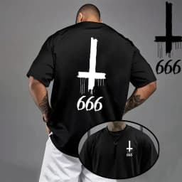 2026 Men's T-shirt Spring Summer Daily Casual Fashion Short Sleeve 8 Styles Satan Inverted Cross Prints Patterns Tees Oversize