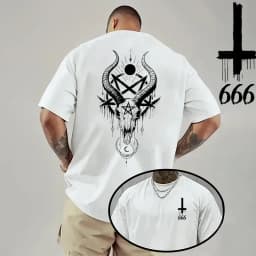 2026 Men's T-shirt Spring Summer Daily Casual Fashion Short Sleeve 8 Styles Satan Inverted Cross Prints Patterns Tees Oversize