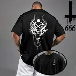 2026 Men's T-shirt Spring Summer Daily Casual Fashion Short Sleeve 8 Styles Satan Inverted Cross Prints Patterns Tees Oversize