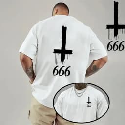 2026 Men's T-shirt Spring Summer Daily Casual Fashion Short Sleeve 8 Styles Satan Inverted Cross Prints Patterns Tees Oversize