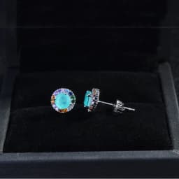 Women's Fashionable Silver Round Stud Earrings with Colorful Zirconia Wedding Souvenir Anniversary Jewelry
