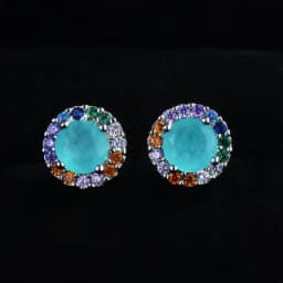 Women's Fashionable Silver Round Stud Earrings with Colorful Zirconia Wedding Souvenir Anniversary Jewelry