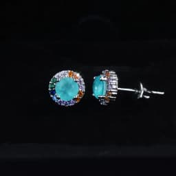 Women's Fashionable Silver Round Stud Earrings with Colorful Zirconia Wedding Souvenir Anniversary Jewelry