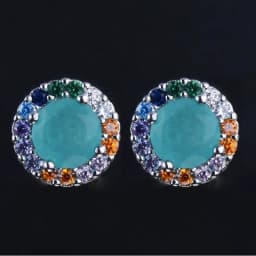 Women's Fashionable Silver Round Stud Earrings with Colorful Zirconia Wedding Souvenir Anniversary Jewelry