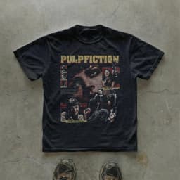 Vintage Pulp Fiction Graphic Tee Retro Film Poster Collage Unisex T-shirt Cult 90s Cinema Movie T-shirt Quentin Tarantino