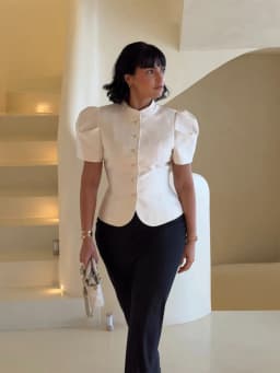 Elegant White Lantern Sleeve Shirt Women's Sexy Solid Stand Collar High Waist Slim Shirts 2026 New Lady Tops Commute Outerwears