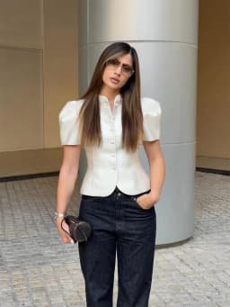 Elegant White Lantern Sleeve Shirt Women's Sexy Solid Stand Collar High Waist Slim Shirts 2026 New Lady Tops Commute Outerwears