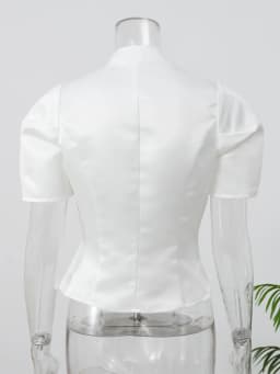 Elegant White Lantern Sleeve Shirt Women's Sexy Solid Stand Collar High Waist Slim Shirts 2026 New Lady Tops Commute Outerwears