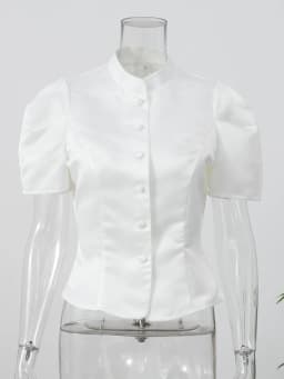 Elegant White Lantern Sleeve Shirt Women's Sexy Solid Stand Collar High Waist Slim Shirts 2026 New Lady Tops Commute Outerwears