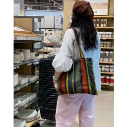Ladies Bohemian Striped Linen Tote Bag Large Capacity Casual Shoulder Bag Daily Handbag for Daily Commute Shopping Travel