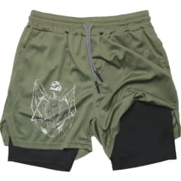 Y2K Performance Men Quick-drying Fitness Skull Print Double Layer Shorts Workout Training Running Bodybuilding work short pants