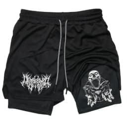 Y2K Performance Men Quick-drying Fitness Skull Print Double Layer Shorts Workout Training Running Bodybuilding work short pants