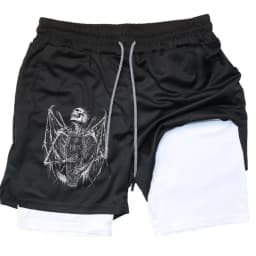 Y2K Performance Men Quick-drying Fitness Skull Print Double Layer Shorts Workout Training Running Bodybuilding work short pants