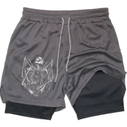 Y2K Performance Men Quick-drying Fitness Skull Print Double Layer Shorts Workout Training Running Bodybuilding work short pants