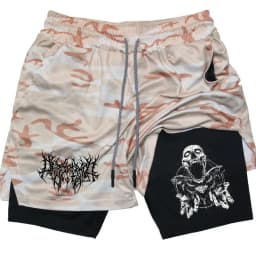 Y2K Performance Men Quick-drying Fitness Skull Print Double Layer Shorts Workout Training Running Bodybuilding work short pants