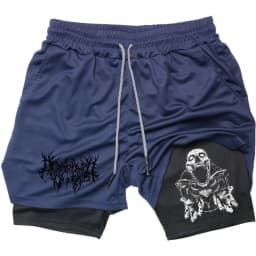 Y2K Performance Men Quick-drying Fitness Skull Print Double Layer Shorts Workout Training Running Bodybuilding work short pants