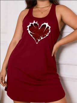 Women's Large-Sized Lightweight Sleeveless Heart-Patterned Printed Blouse Dress - Soft Machine-Washable Fabric