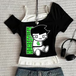 Homestuck cropped top teen y2k streetwear anime scene grunge t shirt cutecore baddie graphic streetwear gothic