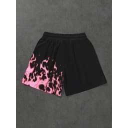 Flame Pattern Pink Shorts Black Flame Skull