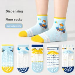 2026 Kids Anti Slip Socks Boys Girls Spring Summer Cartoon Breathable Mesh Short Socks 5 Pairs