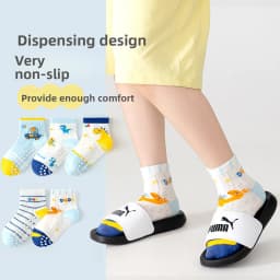2026 Kids Anti Slip Socks Boys Girls Spring Summer Cartoon Breathable Mesh Short Socks 5 Pairs