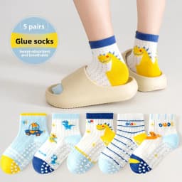 2026 Kids Anti Slip Socks Boys Girls Spring Summer Cartoon Breathable Mesh Short Socks 5 Pairs